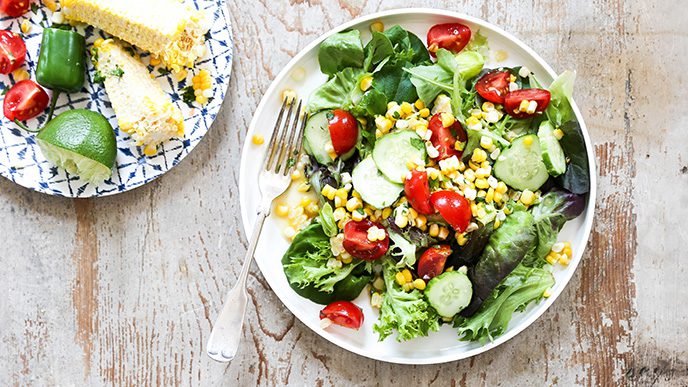 Late Summer Garden Salad with Spicy-Sweet-Lime Jalapeno Dressing