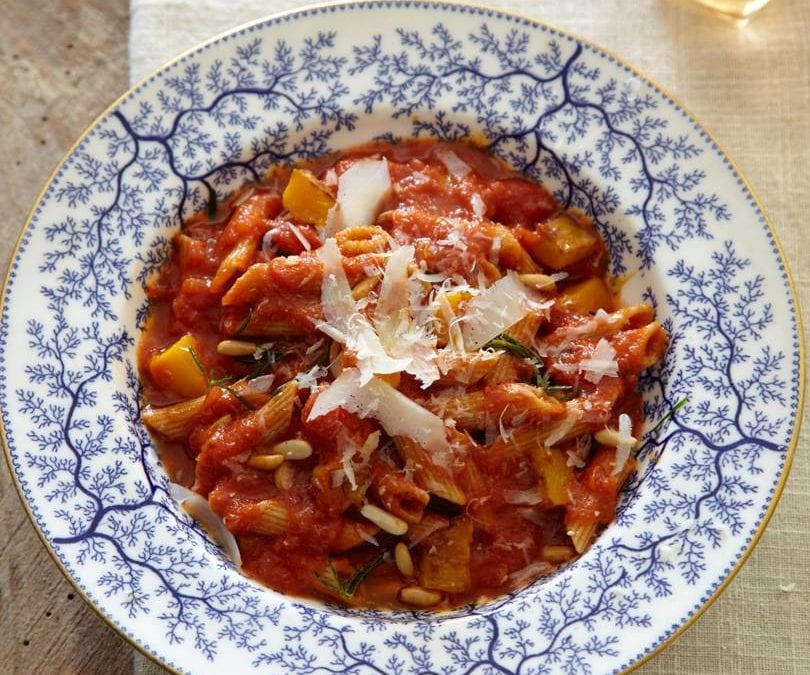 Wholewheat Penne with Pumpkin, Rosemary & Pine Nuts